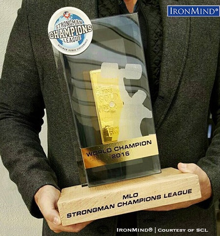 Trophy for the 2016 MLO Strongman Champions League World Championships. IronMind® | Courtesy of SCL