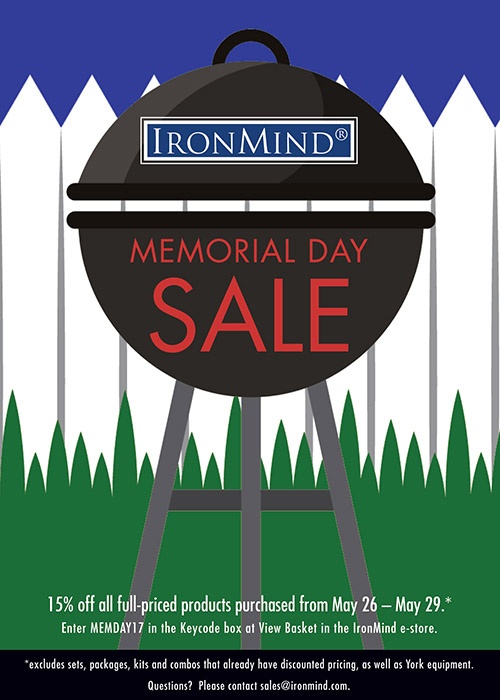 Get the training equipment you want and save money during the IronMind Memorial Day Sale.