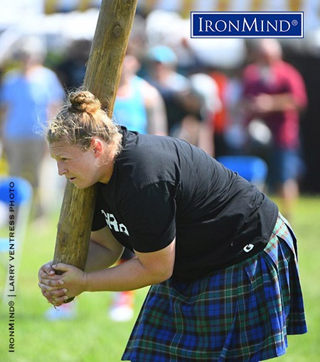 Megan McKee overtook Elissa Hapner on the final event—the caber—to win the the 2019 IHGF Pro Women’s Highland Games at Scotfest in Broken Arrow, Oklahoma. IronMind® | Photo courtesy of Larry Ventress