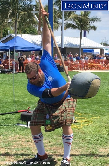 Spencer Tyler broke his own world record on the sheaf at the Costa Mesa Highland Games, as part of a performance that included the overall win in the professional class. IronMind® | IHGF photo