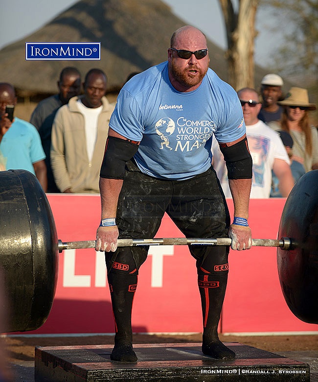 The deadlift—universally considered a primary test of strength—shows Jean-François Caron for the giant slayer that he is, often competing against men who outweigh him by something like 100 lb. (45 kg). At the 2016 World’s Strongest Man contest (Kasane, Botswana), Caron pulled 435 kg for a Canadian record and third place behind Eddie Hall and Brian Shaw (tied at 445 kg). IronMind® | ©Randall J. Strossen photo