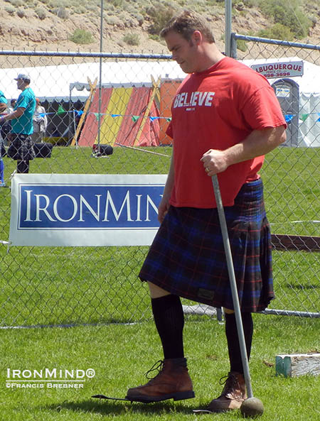 Highland Games standout Dan McKim is a study in determination, but more than that, his T-shirt says it all: Believe.  IronMind® | Francis Brebner photo