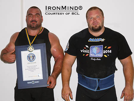Ervin Katona (left) broke the Guinness record in the tire flip; Lauri Nami (right) was hampered by a hamstring injury. IronMind® | Photo courtesy of SCL