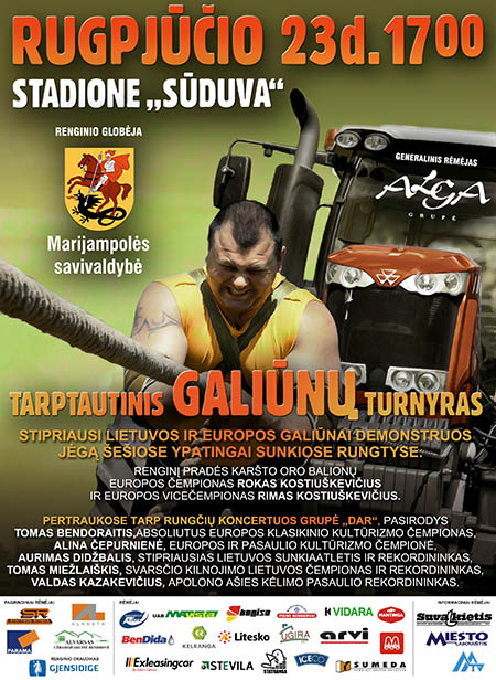 Set for August 23 at 5:00 pm (17:00), the Suduva sport center will present an international field of strongman competitors.  IronMind® | Artwork courtesy of  Vytautas Kirkliauskas  