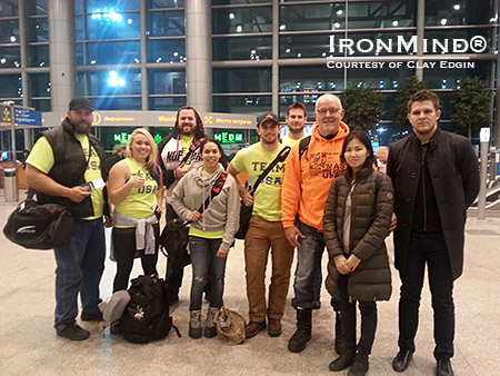 Representatives of Team USA at 2014 Mas Wrestling World Championships (left to right):  Clay Edgin, Liefia Ingalls, Jacob Finerty, Malina Lord, Shawn Paul Couch, Martins Licis, Odd Haugen. IronMind® | Photo courtesy of Clay Edgin/Mas Wrestling USA