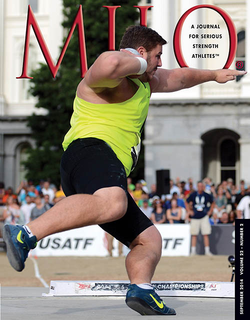 MILO, September 2014, Vol. 22, No. 2: The Capitol Shot was an outdoor party where immensely powerful men and women punched holes in the sky in front of the Golden State's capitol building, delighting guests who ranged from hardcore track fans to equally hardcore lobbyists, as well as state government officials and employees. Joe Kovacs made sure that the 2014 USATF Outdoor Nationals opened with no mere bang but a rocket launch, as he won the men's shot with a 22.03 m (72 ft. 3-1/2 in.) throw, the farthest put in the world this year. Randall J. Strossen photo