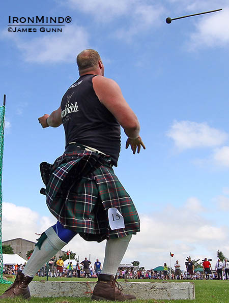 Craig Sinclair established a new ground record in the 22-lb. hammer at the Strathmore Highland Games.  IronMind® | James Gunn photo