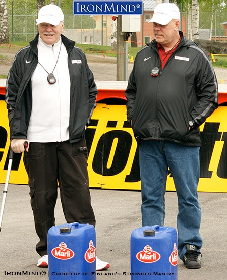 Since 1987, Ilkka Nummisto (left) and Mrkku Suonenvirta (right) have organized Finland’s Strongest Man, and in 2011, they were honored for this legacy. Under their leadership, Finland is extending its lead on drug testing in strongman as Finland’s Strongest Man/Woman has aligned itself with FINADA (Finnish Anti-Doping Agency).  IronMind® | Photo courtesy of Finland’s Strongest Man ry.