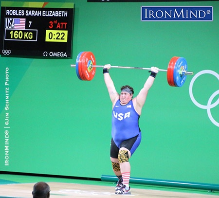 Sarah Robles (USA) won the bronze medal in the women’s +75 kg class in weightlifting at the Rio Olympics. IronMind® | ©Jim Schmitz photo