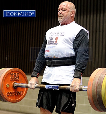 Always a threat on the Apollon’s Axle Double Overhand Deadlift watch for Odd Haugen to uncork a lifetime personal best at the 2017 APL Armlifting World Championships in St. Petersburg, Russia. IronMind® | ©Randall J. Strossen photo