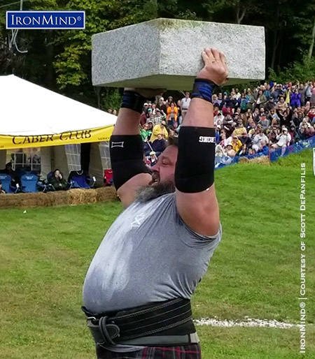 Steve Schmidt broke the world record for the granite block press at the 43rd New Hampshire Highland Games & Festival with this 352-lb. effort. IronMind® | Courtesy of Scott DePanfilis