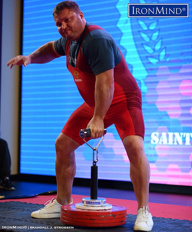 Alexey Tyukalov (Russia) won the Rolling Thunder with an effortless 110-kg second attempt. IronMind® | ©Randall J. Strossen photo