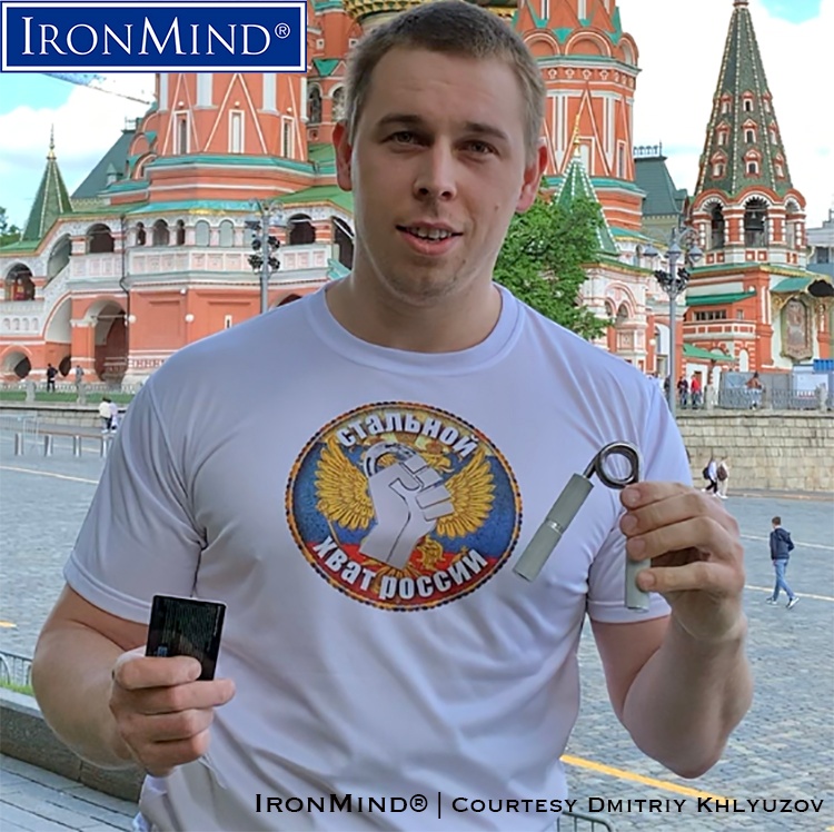 Dmitriy Khlyuzov (Russia), who works “in the field of aviation and space security,” has just been certified on the Captains of Crush No. 3 gripper—officially giving him international bragging rights for having a world-class grip. IronMind® | Courtesy of Dmitriy Khlyuzov