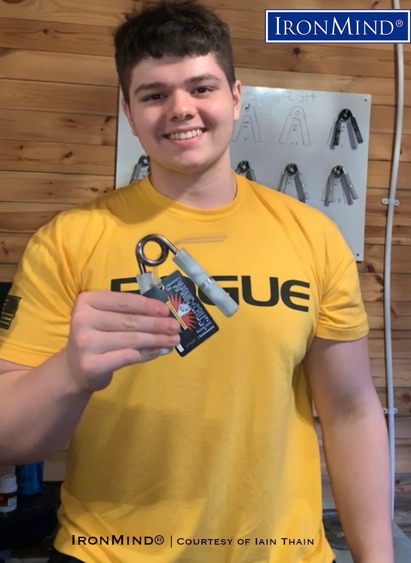 18-year old Iain Thain has been certified on the No. 3 Captains of Crush Gripper. Iain is 5’ 11” tall and weighs 107 kg. IronMind® | Courtesy of Iain Thain