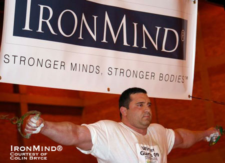 Alex Curletto, shown competing at the 2010 Europe’s Strongest Man contest held in London's Wembley Arena, will be replacing an injured Alex Klushev at this year's MET-Rx World’s Strongest Man contest.  IronMind® | Photo courtesy of Colin Bryce.
