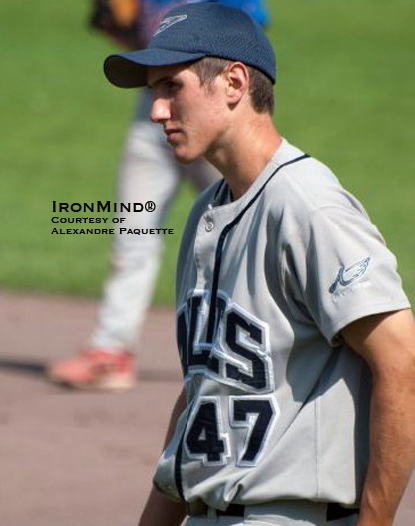 Baseball and grip strength go together like ham and eggs.  Meet Alexandre Paquette, 17 years old and just certified on the No. 3 Captains of Crush® Gripper.  IronMind® | Photo courtesy of Alexandre Paquette.