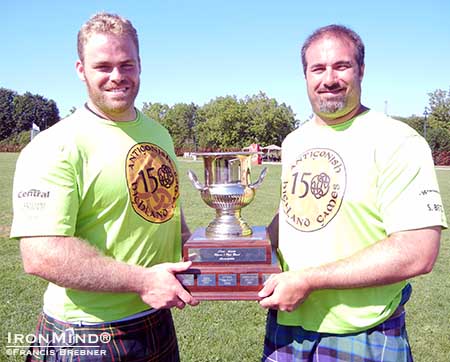 Team USA 1: Dan McKim (left) and Sean Betz (right) won the 2013 IHGF Team World Championships.  Both men have also won the Highland Games World Championships as individuals.  IronMind® | Francis Brebner photo. 