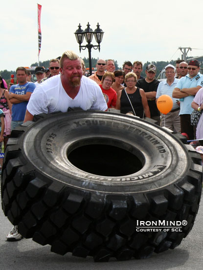 Antti Mourujärvi, shown in last year's Volvo Strongman Cup competition, will be competing the Masku Strongman National Series.  IronMind® | Courtesy of SCL.