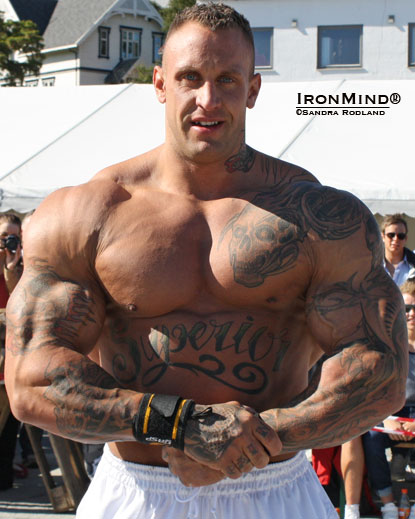 Svend Karlsen estimated that Arild Haugen weighed about 140 kg at this contest, and as you can see, Arild is looking about as ripped as a bodybuilder.  IronMind® | Photo courtesy of Sandra Rodland.