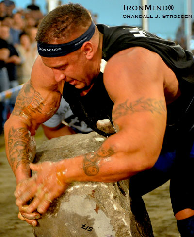 Things were a little rocky for Arild Haugen (Norway) at Fortissimus 2008, but Arild came back as a force to be reckoned with at the 2008 MET-Rx World's Strongest Man contest, where head referee Colin Bryce dubbed him "Emperor of the Stones" based on his dazzling performances. IronMind® | Randall J. Strossen photo.