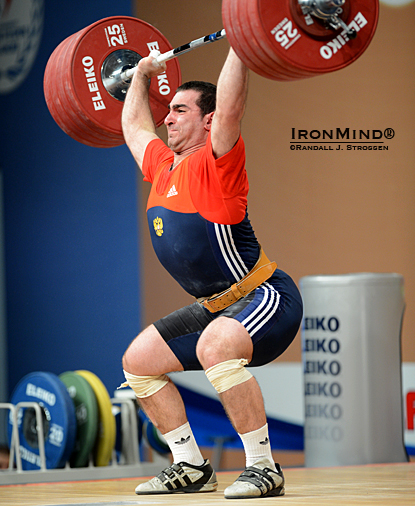 David Bezhanyan lost this 230-kg jerk, but was impressive nonetheless.  IronMind® | Randall J. Strossen photo. 