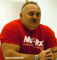 Bill Kazmaier, always in demand, leads a seminar at the 2005 FitExpo (Pasadena, California). IronMind® | Randall J. Strossen, Ph.D. photo.