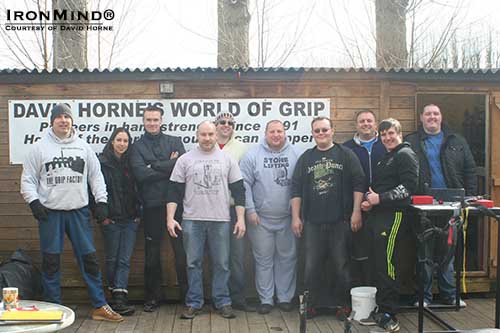 Here’s the field (minus Elizabeth Horne) from David Horne’s 2013 British Grip Championships.  IronMind® | Photo courtesy of David Horne.