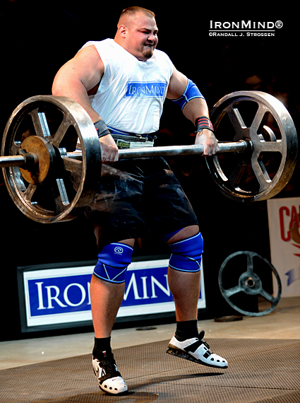 Strongman is the natural realm of big guys, and Brian Shaw, besides standing about 6‘ 8”tall and weighing over 400 lb., is very good at converting his skills to the sport’s requirements.  Shaw is on everyone’s short list to win the 2011 World’s Strongest Man contest—see him at Giants Live—London, along with such other top strongman competitors as Derek Poundstone, Terry Hollands, Laurence Shahlaei and Mark Felix.  IronMind® | Randall J. Strossen photo. 