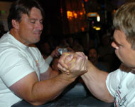 Brian Brandon (left) and John Brzenk (right) at Crystal Bay last year - John won, but so did Brian because he qualified for the Arnold. IronMind® | Randall J. Strossen, Ph.D. photo.