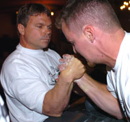John Brzenk (left) pulls Tom Nelson (right) at the 2004 Crystal Bay competition. IronMind® | Randall J. Strossen, Ph.D. photo.