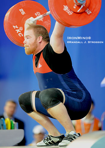Casey Burgener snatched this 180 kg at the Olympic Test Event in Beijing earlier this year. This weekend, Casey Burgener is going to be a crowd favorite as he fights for the place on the 2008 U.S. Olympic Weightlifting Team that a lot of people feel he has already earned. Go, Casey! IronMind® | Randall J. Strossen photo.