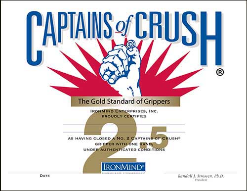 Beginning immediately, IronMind will certify women who officially close the Captains of Crush (CoC) No. 2.5 gripper.  Artwork courtesy of IronMind Enterprises, Inc.