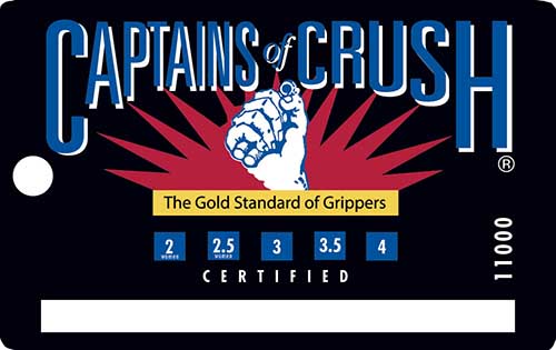 The Captains of Crush Gripper ID Card: the most prestigious card in the grip world takes on a bold new look.  Artwork courtesy of IronMind Enterprises, Inc.