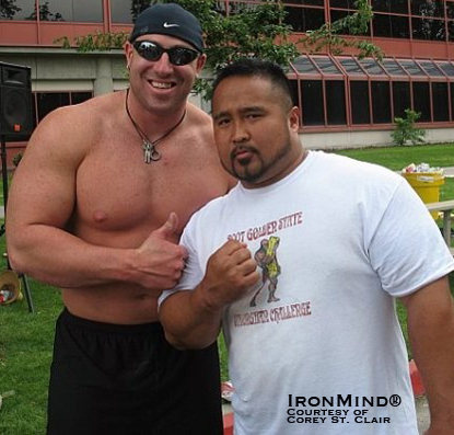 Strongman competitors Corey St. Clair (left) and Grant Higa (right) will be putting on a clinic/exhibition the Boise Fitness Expo this weekend.  IronMind® | Courtesy of Corey St. Clair.