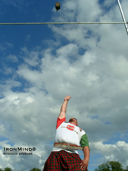 The massive and mighty Csaba Meszaros broke the novice world record in the weight for height at the NAAS RFC Highland Games in Ireland.  IronMind® | Francis Brebner photo.