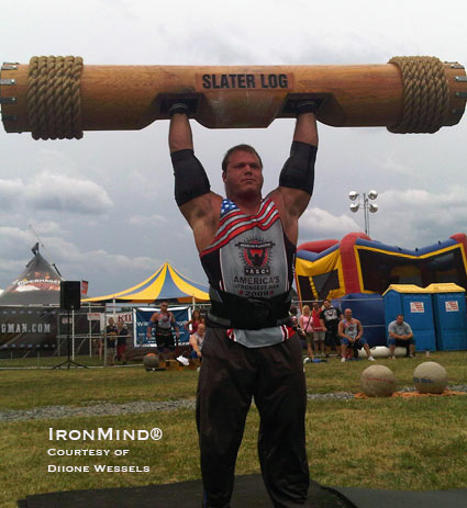 Sweeping the first three events on the opening day of the 2009 America’s Strongest Man® contest, Derek Poundstone pushed well ahead of the rest of the field and his performance included hitting his first 400-lb. log press in competition.  IronMind® | Photo courtesy of Dione Wessels.