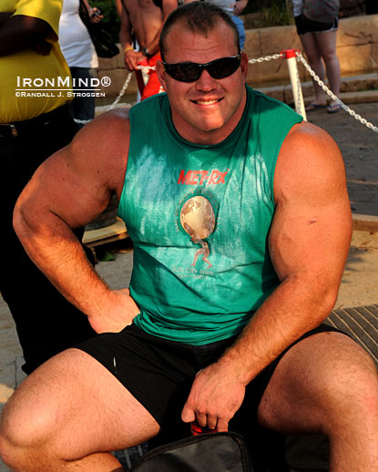 Beat up and off form, Derek Poundstone could have sat out the World’s Strongest Man contest this year, but he didn’t, saying that sometimes you have to persist through adversity.  IronMind® | Randall J. Strossen photo.