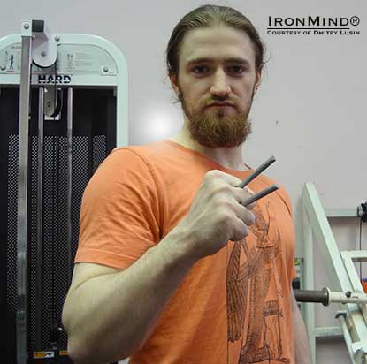 26-year old Dmitriy Lusin is the latest man to be certified on the IronMind Red Nail.  Dmitriy is about 5’ 10” (178 cm) tall and weighs about 176 lb. (80 kg).  IronMind® | Photo courtesy of Dmitriy Lusin.