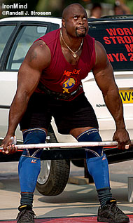 Mark Felix on his way to 16 reps in the car deadlift, the first event in the 2006 WSM finals. IronMind® | Randall J. Strossen, Ph.D. photo.