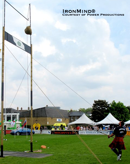 “Gregor Edmunds misses his first attempt at 28' in the sheaf toss—a height he did on his second throw on the way to winning yet another event,” said Colin Bryce.  IronMind® | Courtesy of Power Productions.