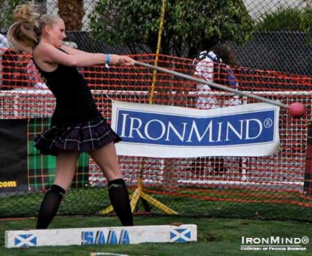 “Heather Lynn of San Diego, shown throwing the hammer, was one of the new athletes to the Highland Games,” said Francis Brebner.  IronMind® | Photo courtesy of Jaena Imboden 