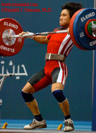 Flying under his opening snatch, 122 kg, was just the beginning of a great performance for Hoang Anh Tuan (Vietnam), and it gave the young lifter the 56-kg title at the Asian Weightlifting Championships today. IronMind® | Randall J. Strossen, Ph.D. photo.