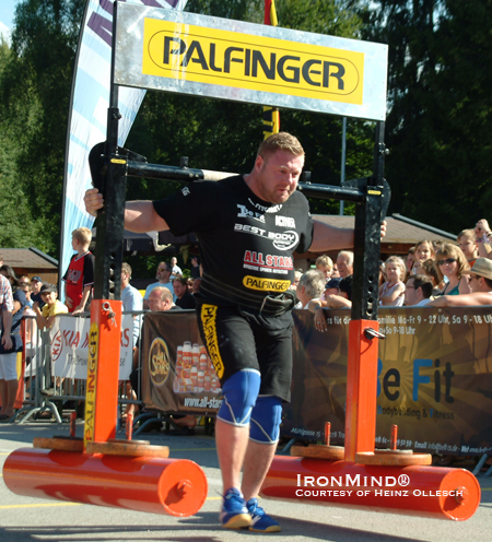 German Strongman National Championships winner Igor Werner on the yoke.  IronMind® | Photo courtesy of Heinz Ollesch.