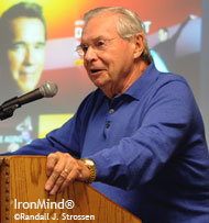 As the Committee Chairperson meeting ended yesterday, Jim Lorimer took a moment to pose with the signature ad for this year's event (Columbus, Ohio). IronMind® | Randall J. Strossen, Ph.D. photo.