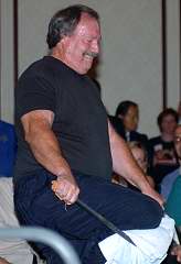 John Brookfield lays into a steel bar at the 2004 AOBS dinner. IronMind® | Randall J. Strossen, Ph.D. photo.