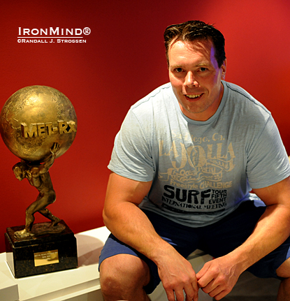 Two-time World’s Strongest Man winner Jouko Ahola, shown in his home theater room last year, will be refereeing at the World’s Strongest Man Experience in Hämeenlinna, Finland.  IronMind® | Randall J. Strossen photo. 