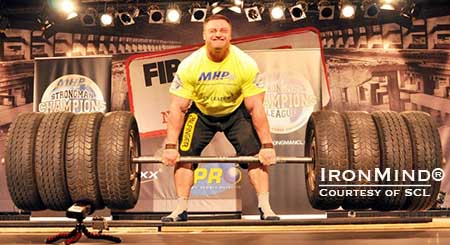 Krzysztof Radzikowski deadlifting at the 2013 FIBO.  IronMind® | Photo courtesy of SCL