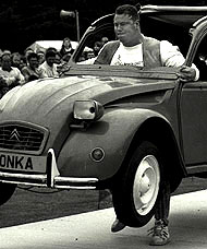 Magnus Ver Magnusson motors along in the Car Walk at the 1994 World Muscle Power contest (Peterhead, Scotland). IronMind® | Randall J. Strossen, Ph.D. photo.