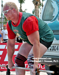Magnus Samuelsson on the truck deadlift at the 2004 MET-Rx World's Strongest Man contest (Paradise Island, Bahamas). Interestingly, Magnus says that the same training principle has helped him with both his deadlift and his grip training. IronMind® | Randall J. Strossen, Ph.D. photo.
