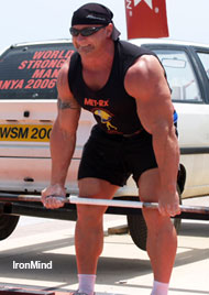 Mariusz Pudzianowski banged out 17 reps in the car deadlift today at the 2006 MET-Rx World's Strongest Man contest.  IronMind® |